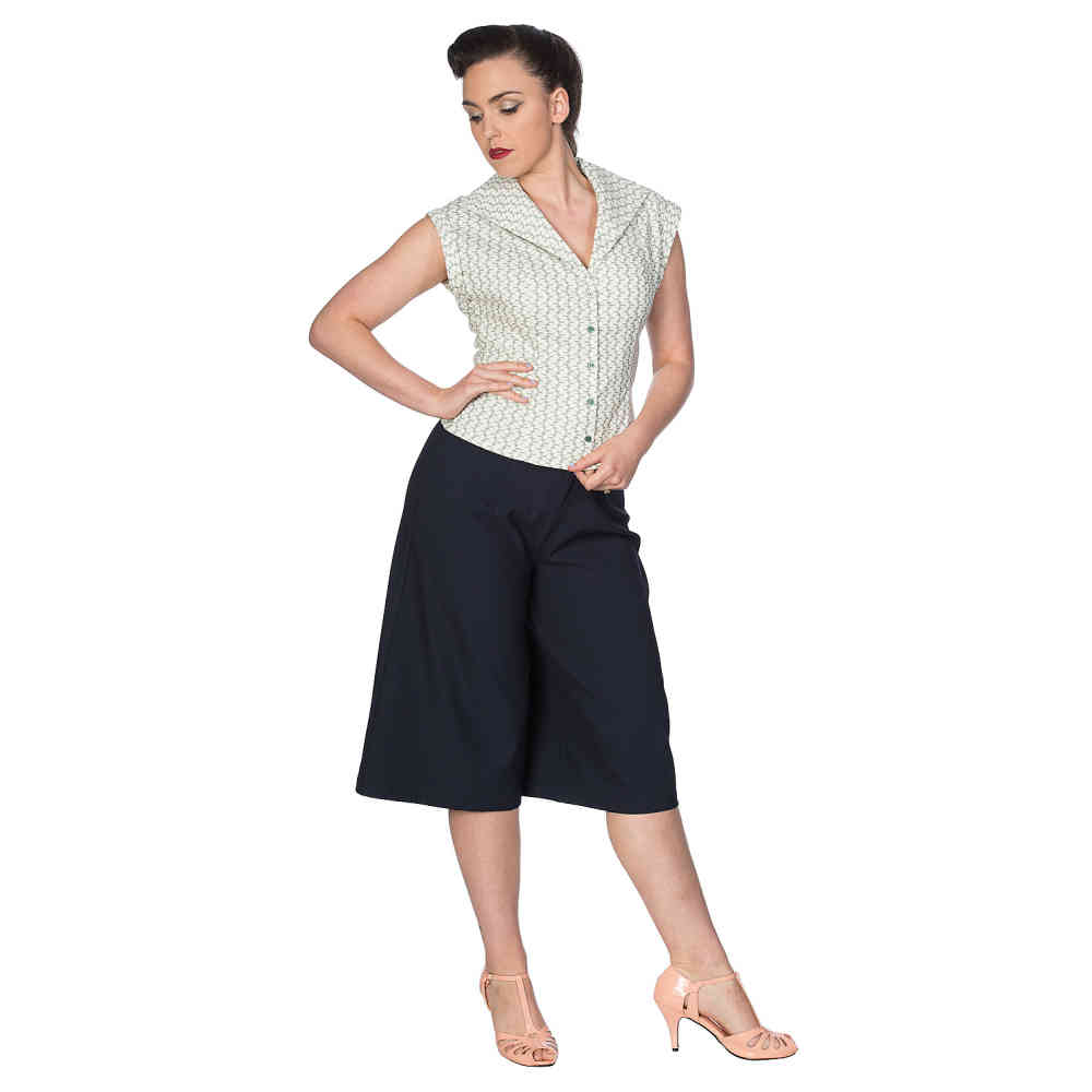 Dancing Days - TILE PRINT 50S Blouse - Green